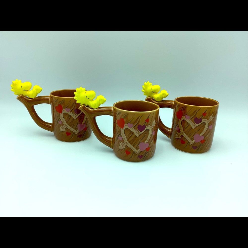 TELEFLORA, MADE IN JAPAN.. WOODSTOCK.. Peanuts.. 3 Ceramic Mugs ☕️☕️☕️